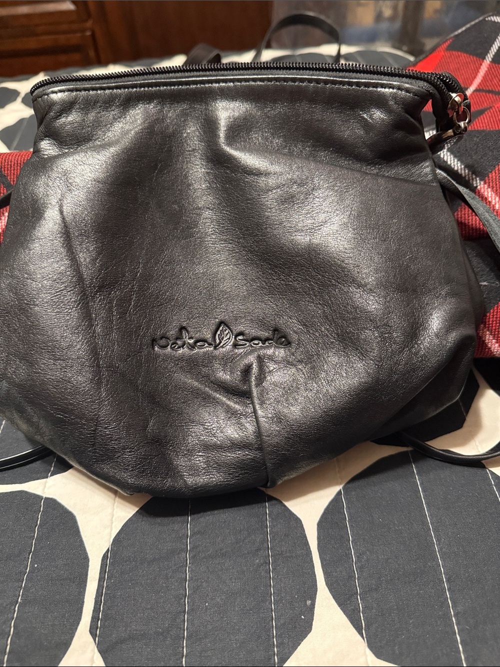 Black Leather Crossbody Bag with Embossed Logo